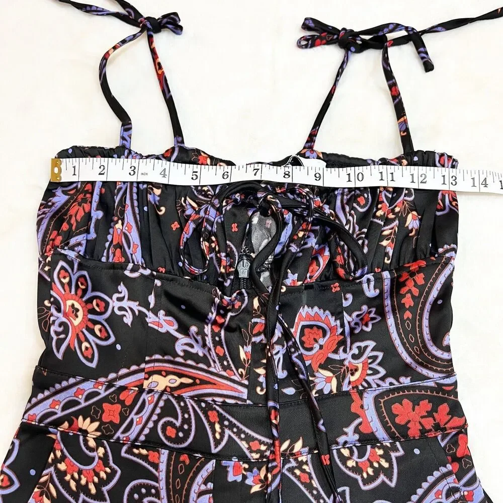 Danielle Bernstein Black Purple Pink Paisley Jumpsuit Sz 0